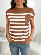 Striped Mock Neck Cap Sleeve Knit Top-Tops-Krush Kandy, Women's Online Fashion Boutique Located in Phoenix, Arizona (Scottsdale Area)