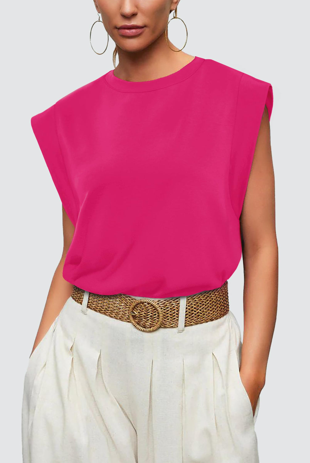 Hot Pink View. Round Neck Cap Sleeve Tank-Krush Kandy, Women's Online Fashion Boutique Located in Phoenix, Arizona (Scottsdale Area)