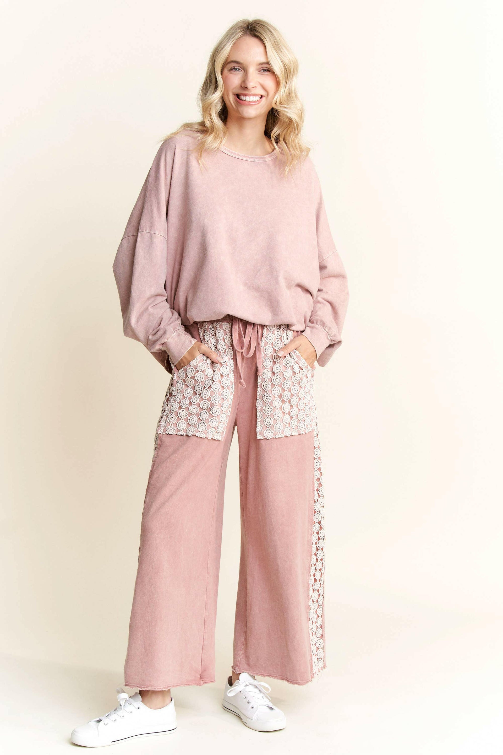 MineralWash Floral Daisy trim Pants-PANTS-Krush Kandy, Women's Online Fashion Boutique Located in Phoenix, Arizona (Scottsdale Area)