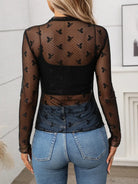 Floral Mock Neck Long Sleeve Mesh Top-Tops-Krush Kandy, Women's Online Fashion Boutique Located in Phoenix, Arizona (Scottsdale Area)