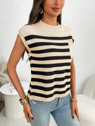 Striped Mock Neck Cap Sleeve Knit Top-Tops-Krush Kandy, Women's Online Fashion Boutique Located in Phoenix, Arizona (Scottsdale Area)