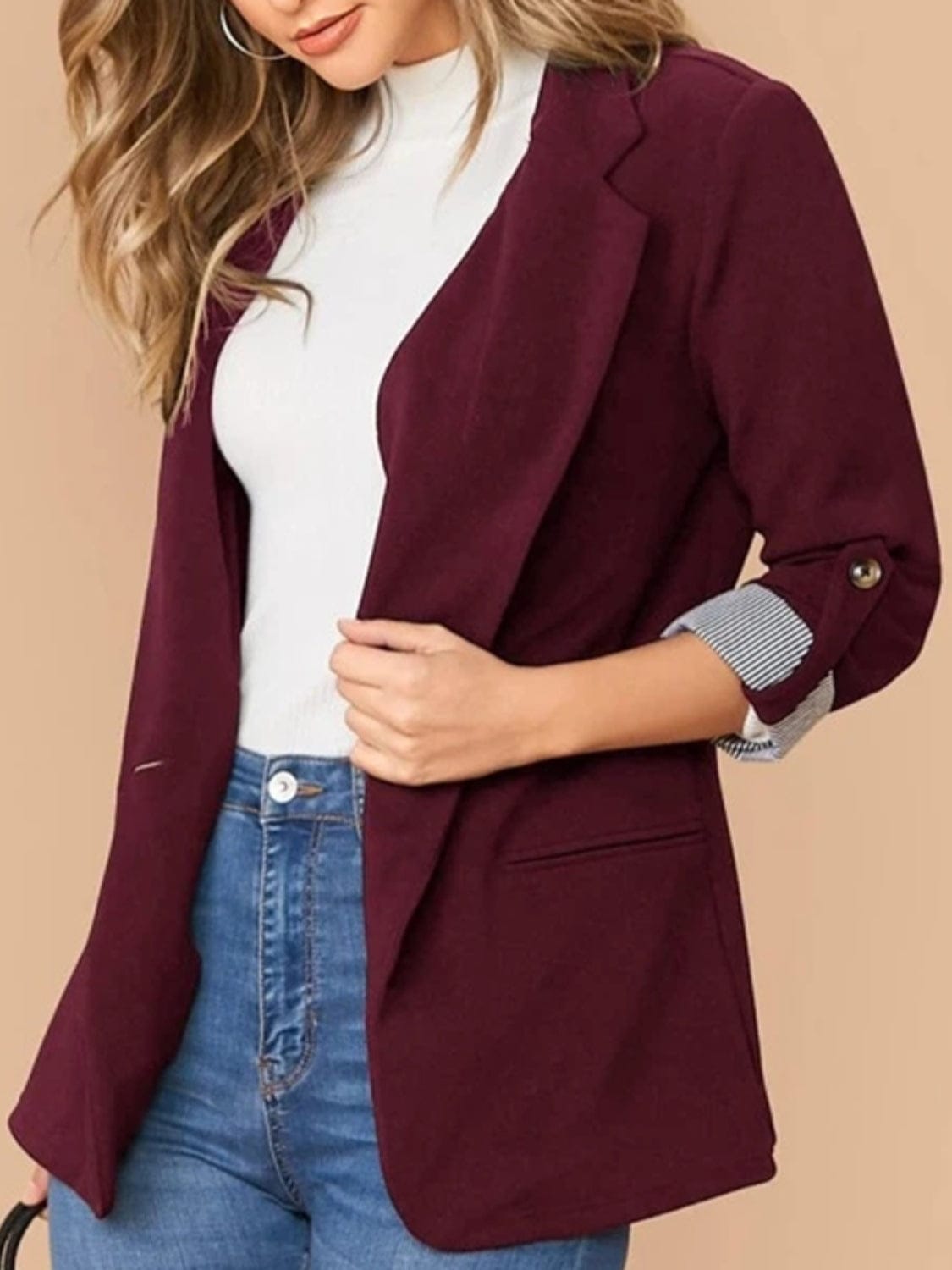 Lapel Collar Roll-Tab Sleeve Blazer-Krush Kandy, Women's Online Fashion Boutique Located in Phoenix, Arizona (Scottsdale Area)