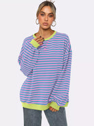 Striped Round Neck Long Sleeve Sweatshirt-Sweatshirt-Krush Kandy, Women's Online Fashion Boutique Located in Phoenix, Arizona (Scottsdale Area)