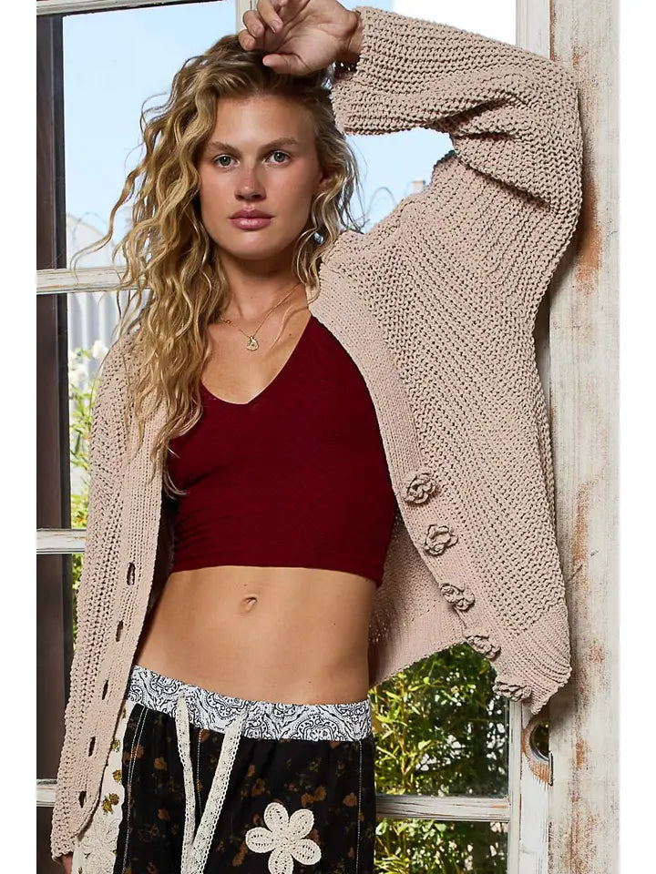 POL Long Sleeve Exaggerated Button Sweater Cardigan