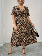 Plus Size Twisted Front Leopard Short Sleeve Dress-Dresses-Krush Kandy, Women's Online Fashion Boutique Located in Phoenix, Arizona (Scottsdale Area)