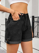 High Waist Rolled Hem Gradient Denim Shorts-Krush Kandy, Women's Online Fashion Boutique Located in Phoenix, Arizona (Scottsdale Area)
