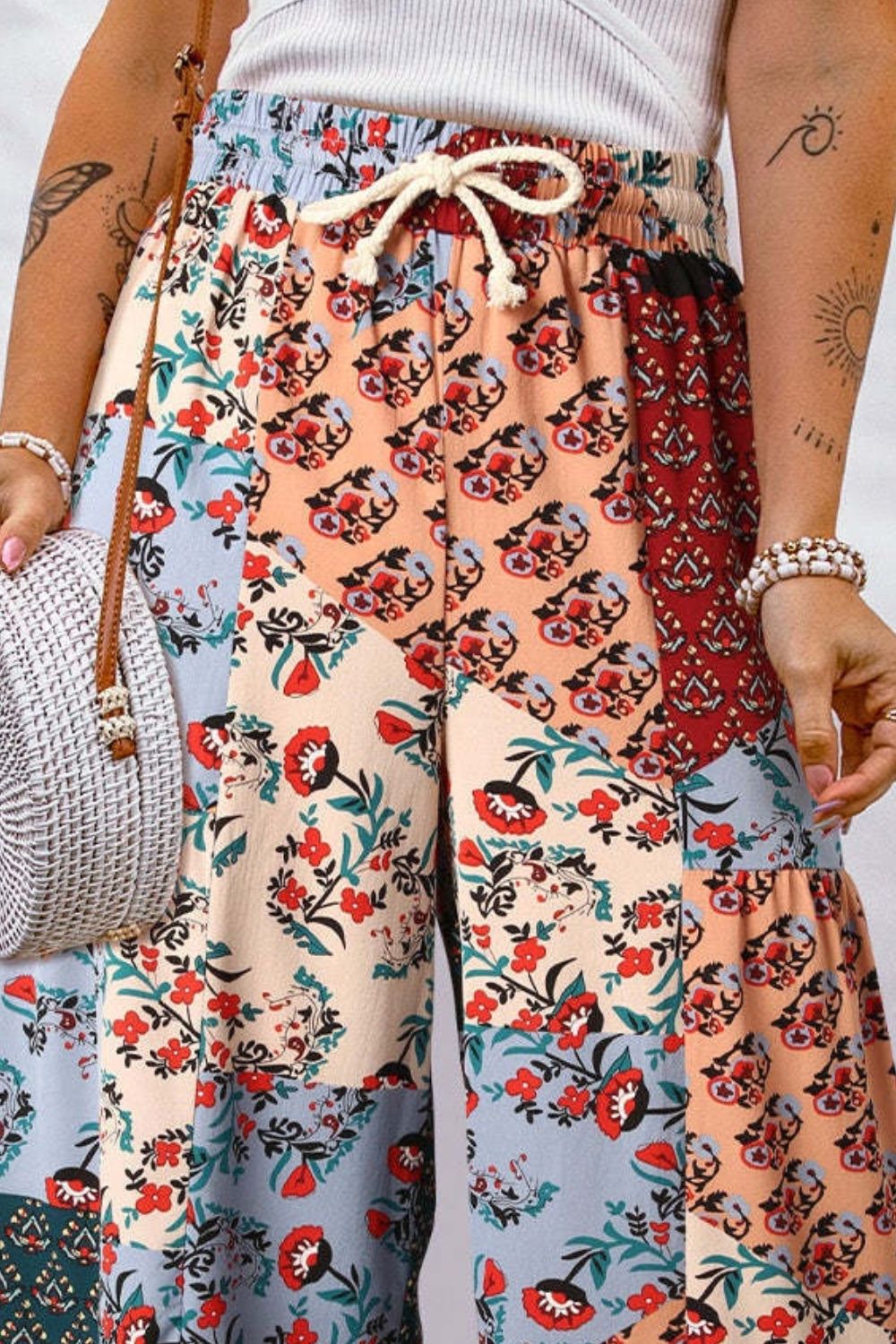 Full Size Drawstring Printed Wide Leg Pants-Krush Kandy, Women's Online Fashion Boutique Located in Phoenix, Arizona (Scottsdale Area)