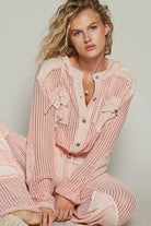 POL Texture Woven Button Down Hooded Shirt with Drawstring Hem-Jackets-Krush Kandy, Women's Online Fashion Boutique Located in Phoenix, Arizona (Scottsdale Area)