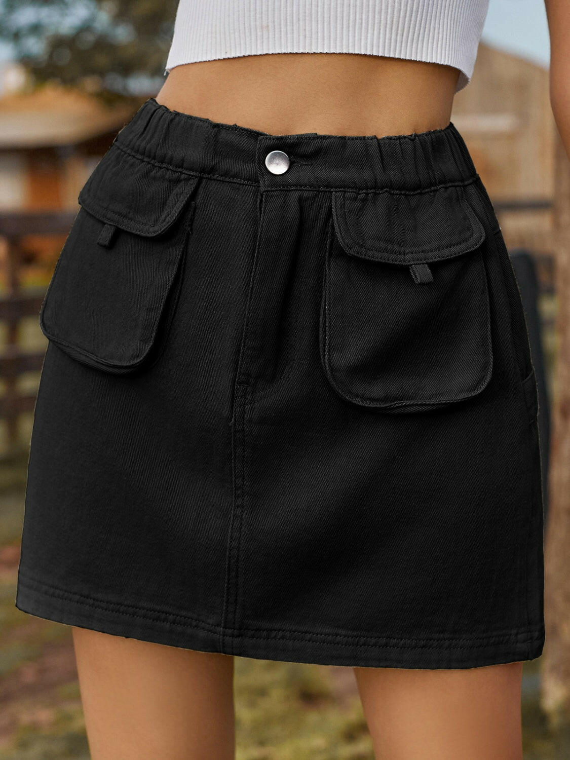 Pocketed Elastic Waist Denim Skirt-Krush Kandy, Women's Online Fashion Boutique Located in Phoenix, Arizona (Scottsdale Area)