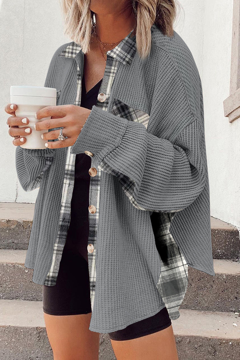 Plaid Button Down Collared Jacket-Krush Kandy, Women's Online Fashion Boutique Located in Phoenix, Arizona (Scottsdale Area)