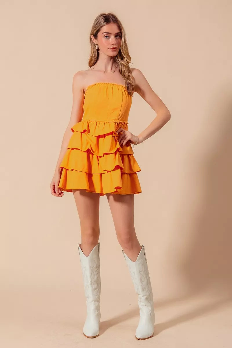 SO ME Strapless Ruffle Layered Game Day Cheer Up Dress-Krush Kandy, Women's Online Fashion Boutique Located in Phoenix, Arizona (Scottsdale Area)