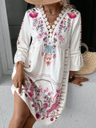 Lace Detail Printed Three-Quarter Sleeve Dress-Dresses-Krush Kandy, Women's Online Fashion Boutique Located in Phoenix, Arizona (Scottsdale Area)