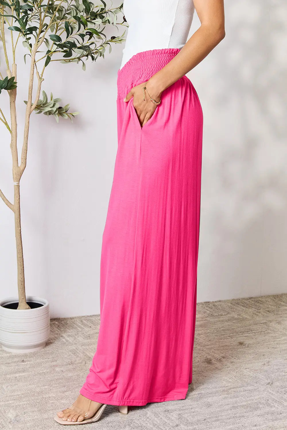 Full Size Smocked Wide Waistband Wide Leg Pants-Pants-Krush Kandy, Women's Online Fashion Boutique Located in Phoenix, Arizona (Scottsdale Area)