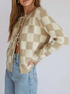Checkered Tie-Front Cropped Cardigan-Cardigan-Krush Kandy, Women's Online Fashion Boutique Located in Phoenix, Arizona (Scottsdale Area)