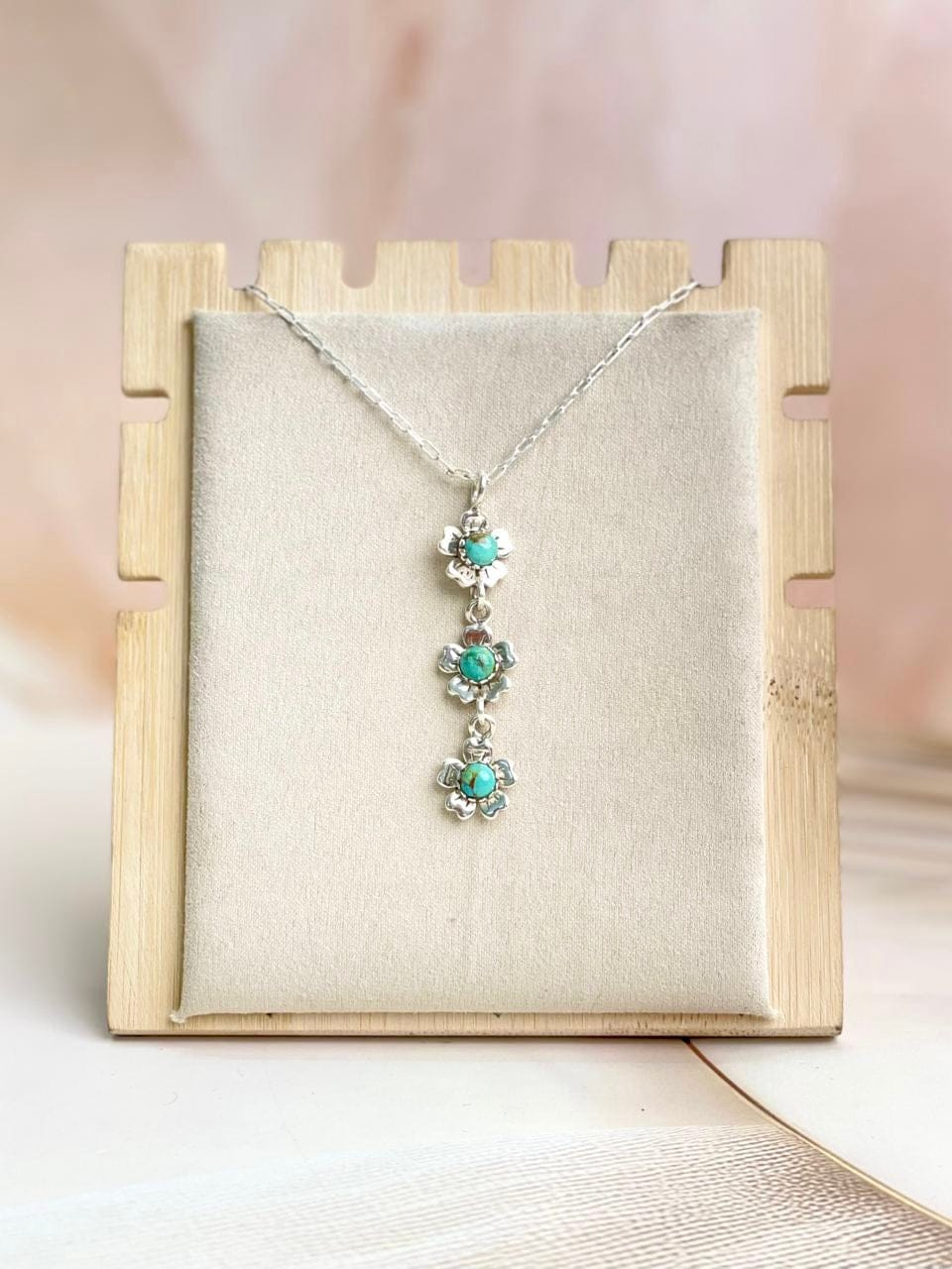 Delicate Sterling Silver & Turquoise Flower Necklaces-Necklaces-Krush Kandy, Women's Online Fashion Boutique Located in Phoenix, Arizona (Scottsdale Area)