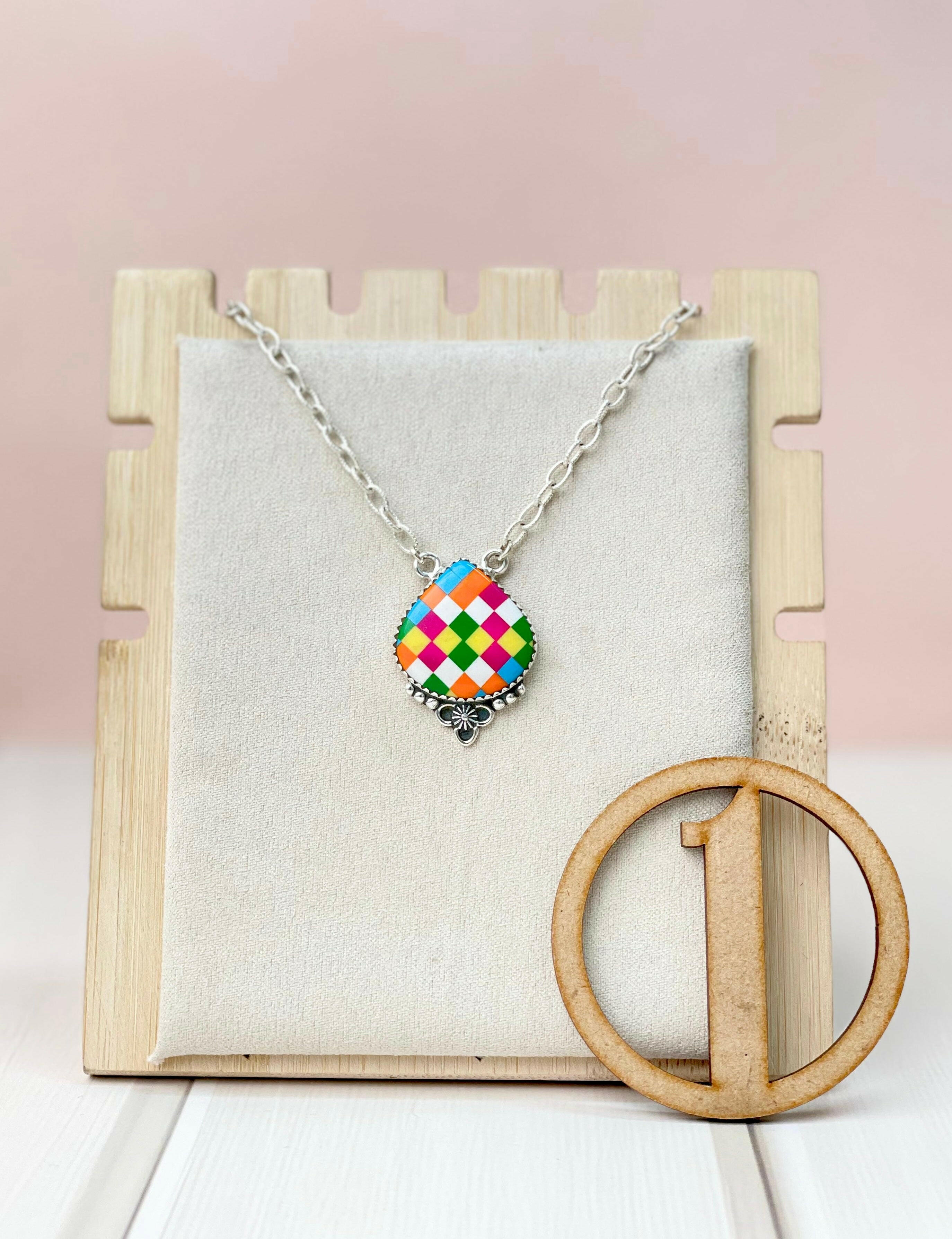 Summer Checkered Chain Pendants-Necklaces-Krush Kandy, Women's Online Fashion Boutique Located in Phoenix, Arizona (Scottsdale Area)