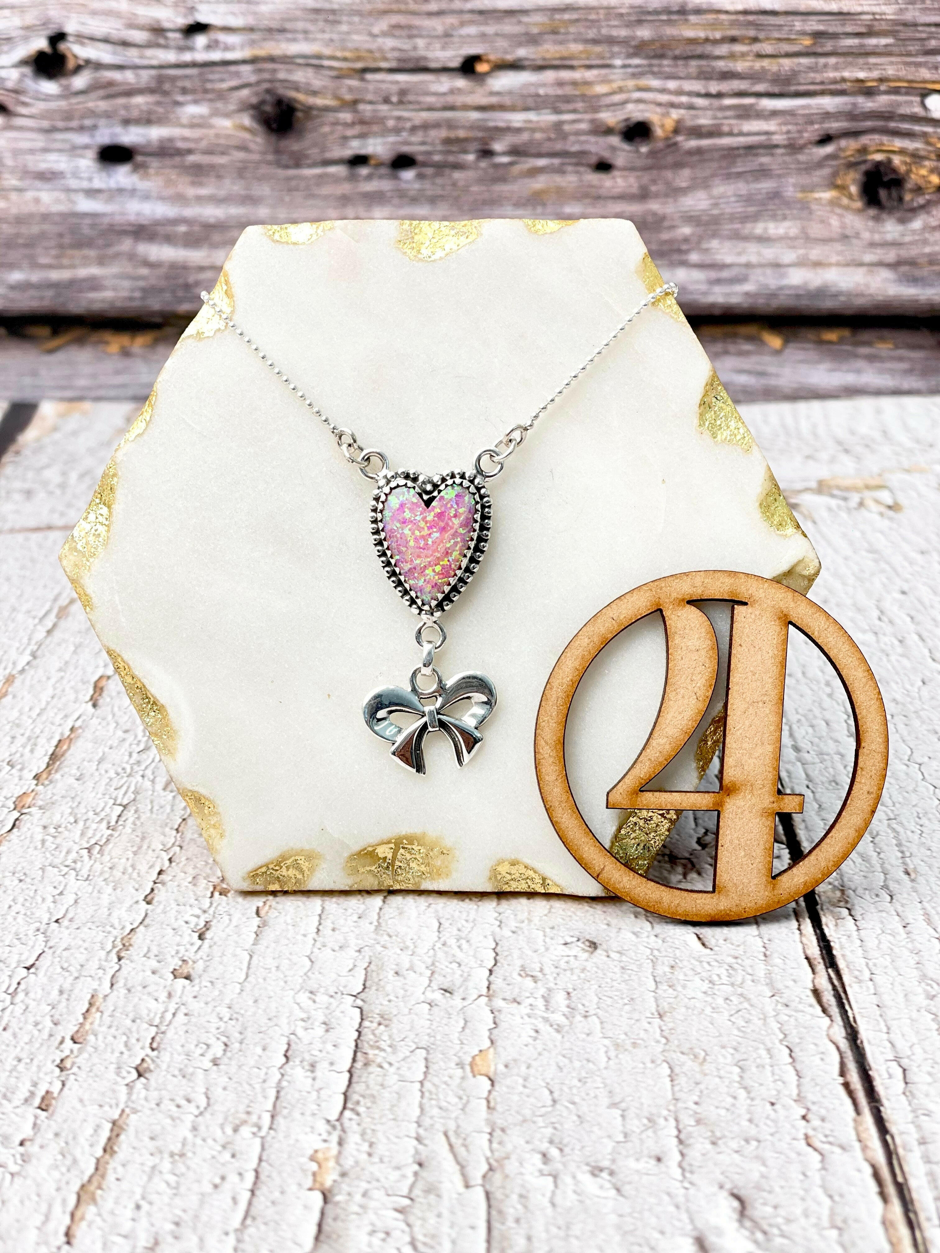 Heart Slab & Bow Necklace-Necklaces-Krush Kandy, Women's Online Fashion Boutique Located in Phoenix, Arizona (Scottsdale Area)