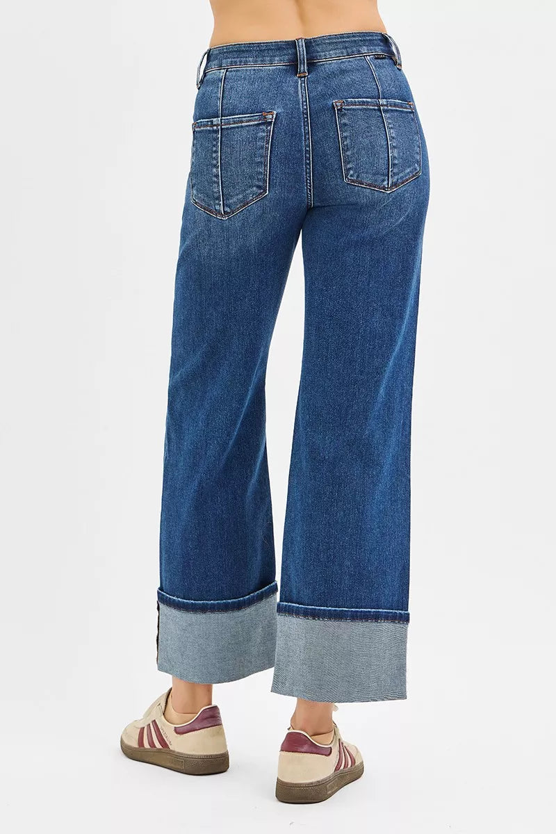 RISEN Full Size High Rise Crop Wide Straight Cuffed Jeans Plus Size-Jeans-Krush Kandy, Women's Online Fashion Boutique Located in Phoenix, Arizona (Scottsdale Area)