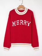 MERRY Contrast Edge Drop Shoulder Christmas Sweater-Krush Kandy, Women's Online Fashion Boutique Located in Phoenix, Arizona (Scottsdale Area)