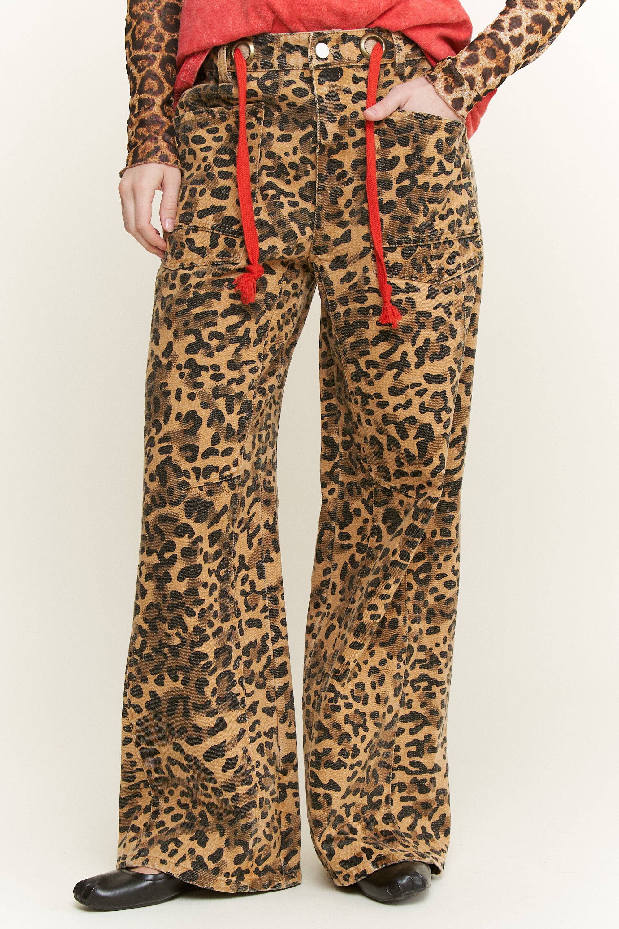 Stretchy Leopard Animal Denim Jeans With Red Belt-Denim-Krush Kandy, Women's Online Fashion Boutique Located in Phoenix, Arizona (Scottsdale Area)