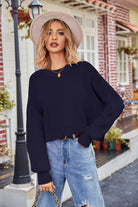 Round Neck Drop Shoulder Long Sleeve Sweater-Krush Kandy, Women's Online Fashion Boutique Located in Phoenix, Arizona (Scottsdale Area)