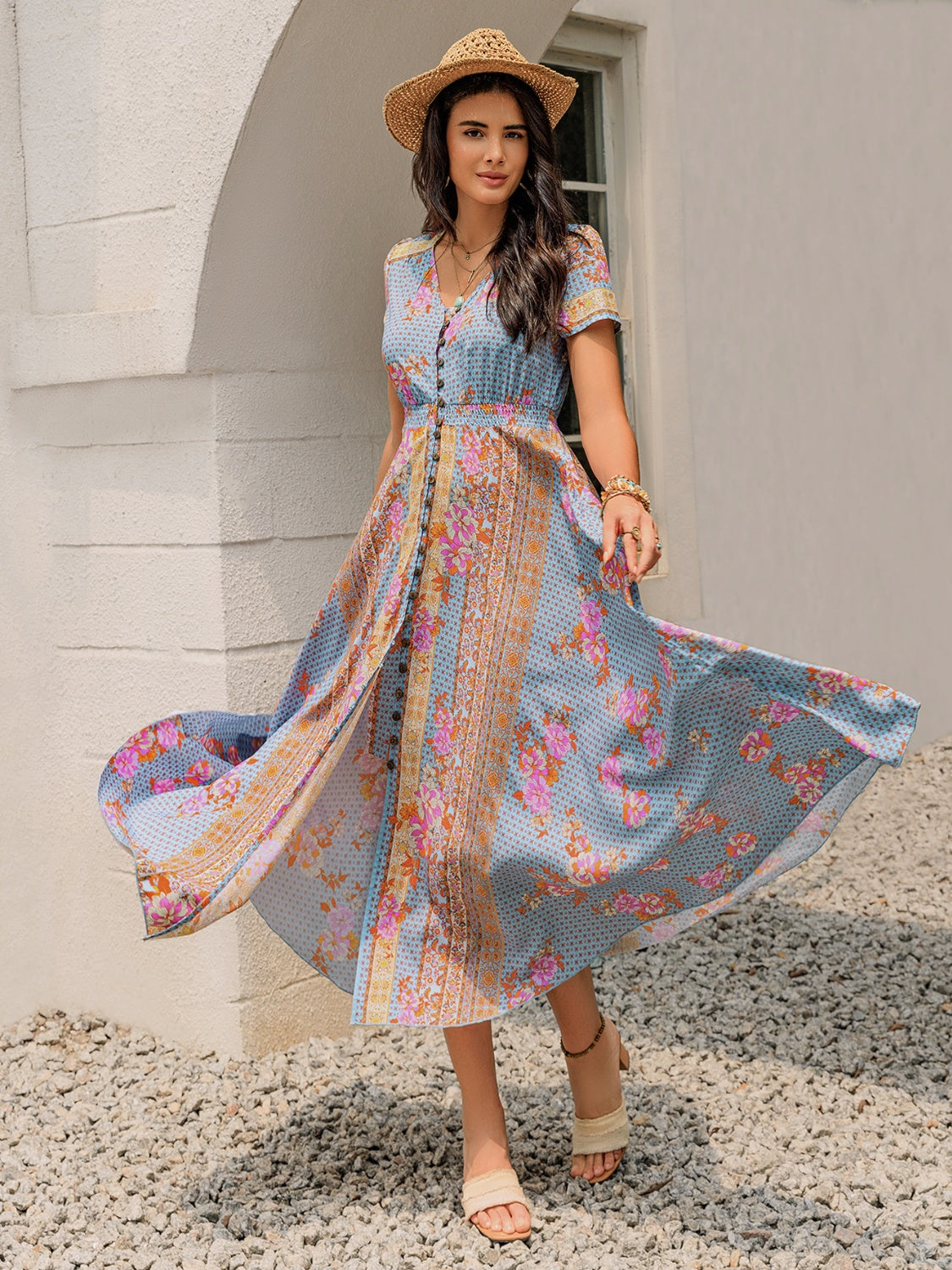 Boho Breeze Buttoned Maxi Dress-Dresses-Krush Kandy, Women's Online Fashion Boutique Located in Phoenix, Arizona (Scottsdale Area)