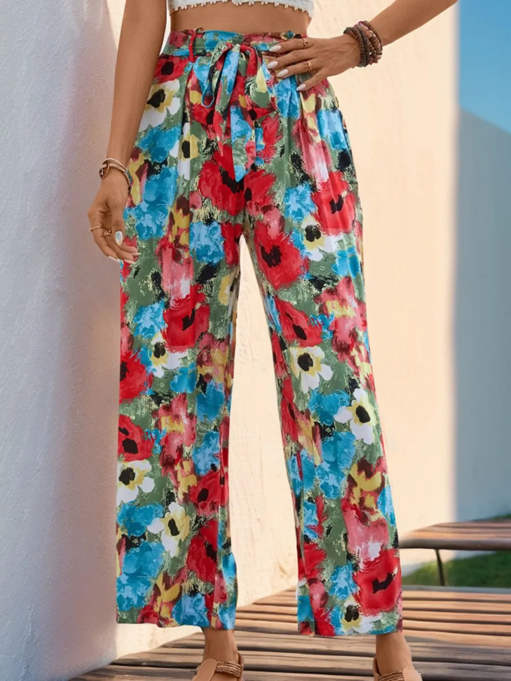 Perfee Tied Printed Wide Leg Pants-pants-Krush Kandy, Women's Online Fashion Boutique Located in Phoenix, Arizona (Scottsdale Area)