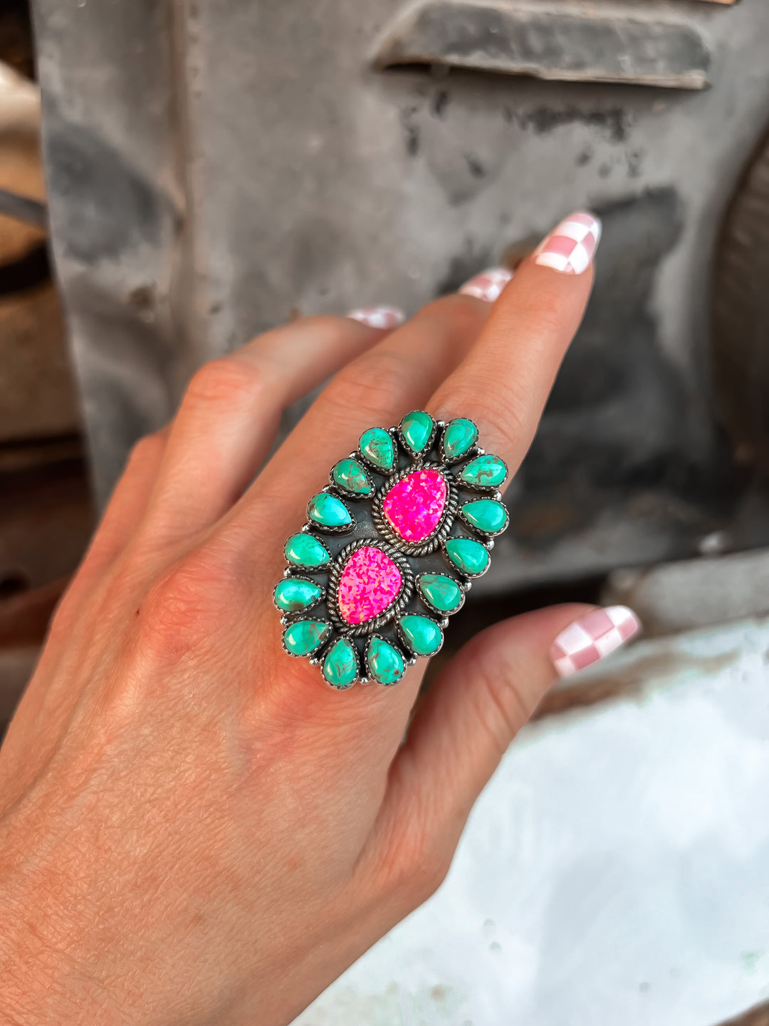Barbie Neon Hot Pink Opal & Turquoise Cluster Ring-ring-Krush Kandy, Women's Online Fashion Boutique Located in Phoenix, Arizona (Scottsdale Area)