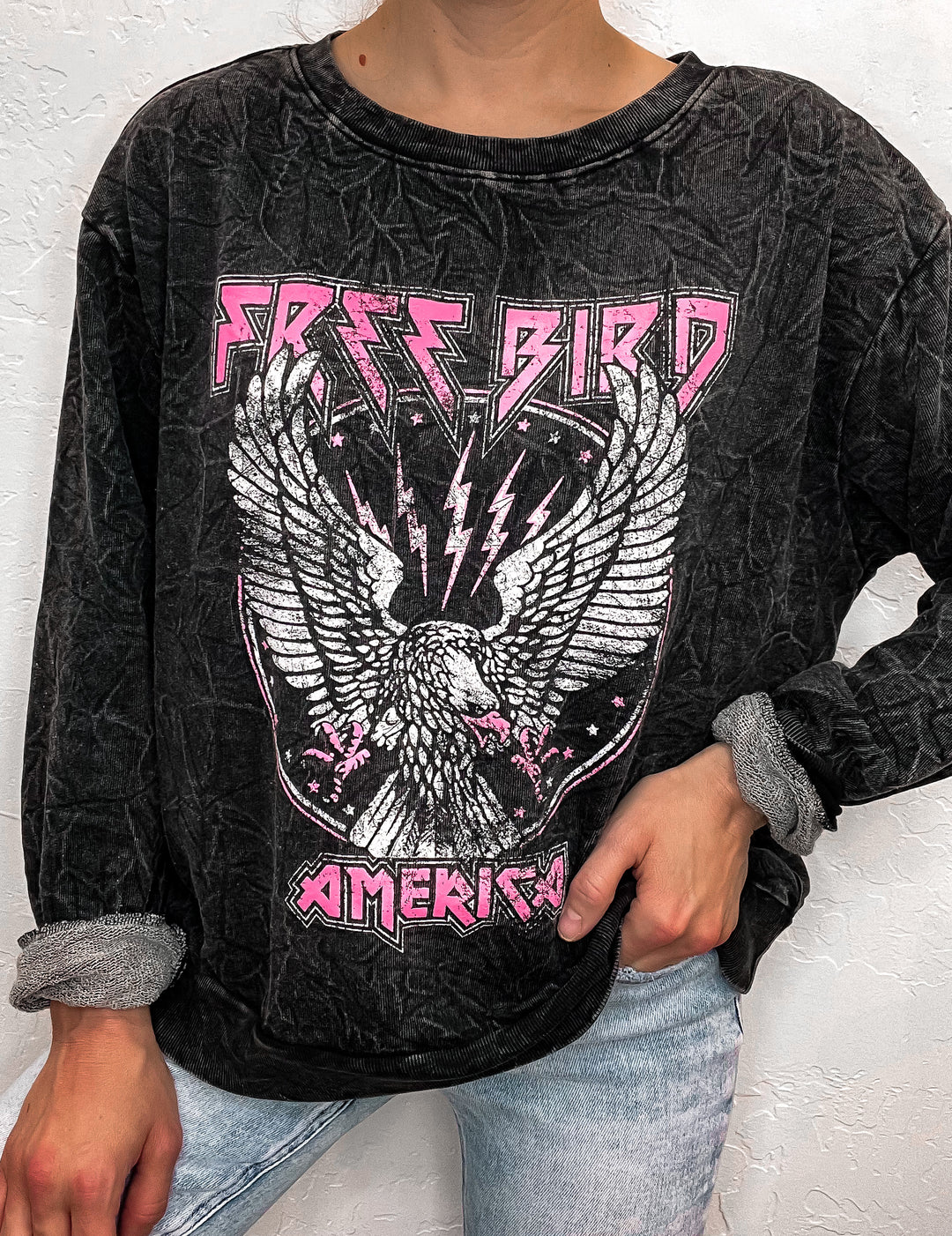 FREE BIRD AMERICA Eagle Graphic Sweatshirt | PREORDER NOW OPEN-Graphic Tees-Krush Kandy, Women's Online Fashion Boutique Located in Phoenix, Arizona (Scottsdale Area)