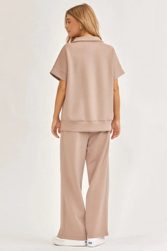 Short-Sleeved Quarter-Zip Lounge Set-2 Piece Outfit Sets-Krush Kandy, Women's Online Fashion Boutique Located in Phoenix, Arizona (Scottsdale Area)