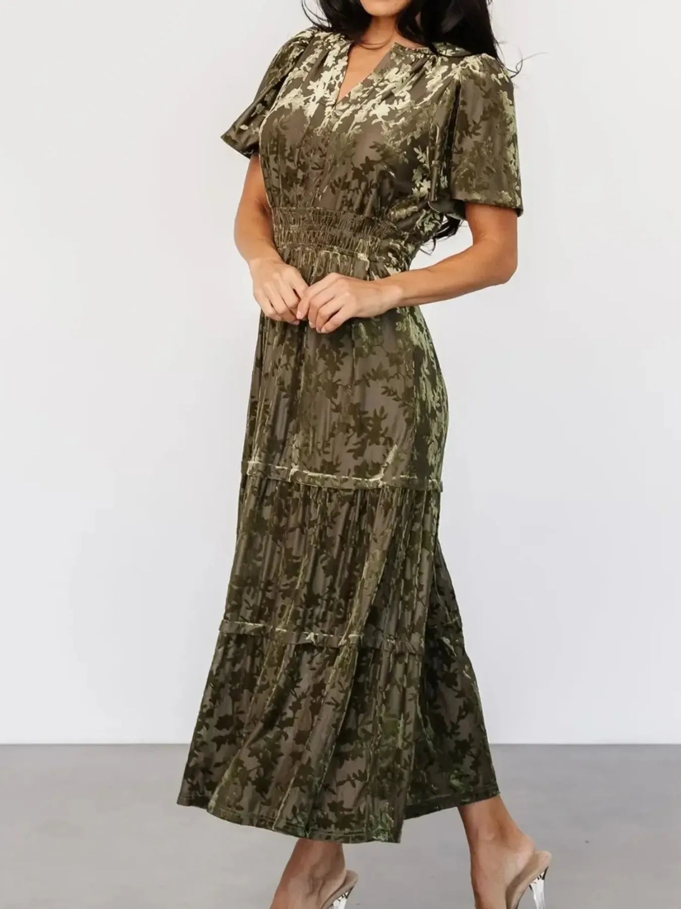 Notched Short Sleeve Tiered Dress-Dresses-Krush Kandy, Women's Online Fashion Boutique Located in Phoenix, Arizona (Scottsdale Area)