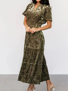 Notched Short Sleeve Tiered Dress-Dresses-Krush Kandy, Women's Online Fashion Boutique Located in Phoenix, Arizona (Scottsdale Area)