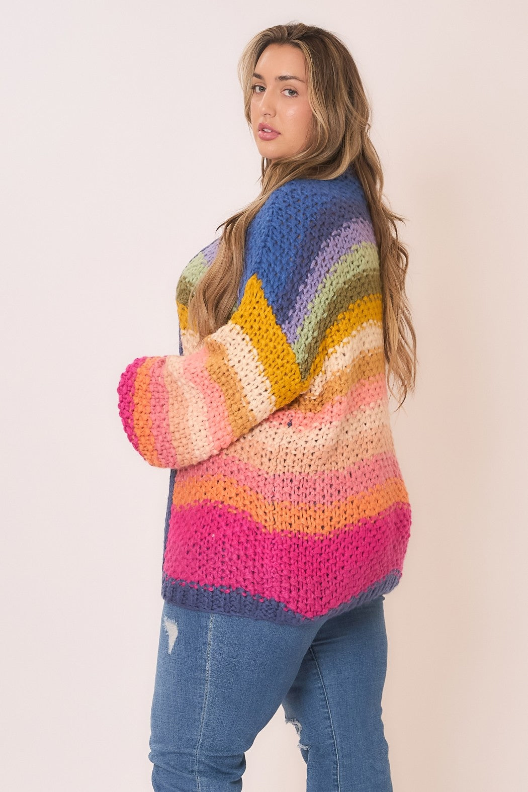 Multi Color Lantern Sleeve Handmade Large Gauge Cardigan-Cardigans-Krush Kandy, Women's Online Fashion Boutique Located in Phoenix, Arizona (Scottsdale Area)