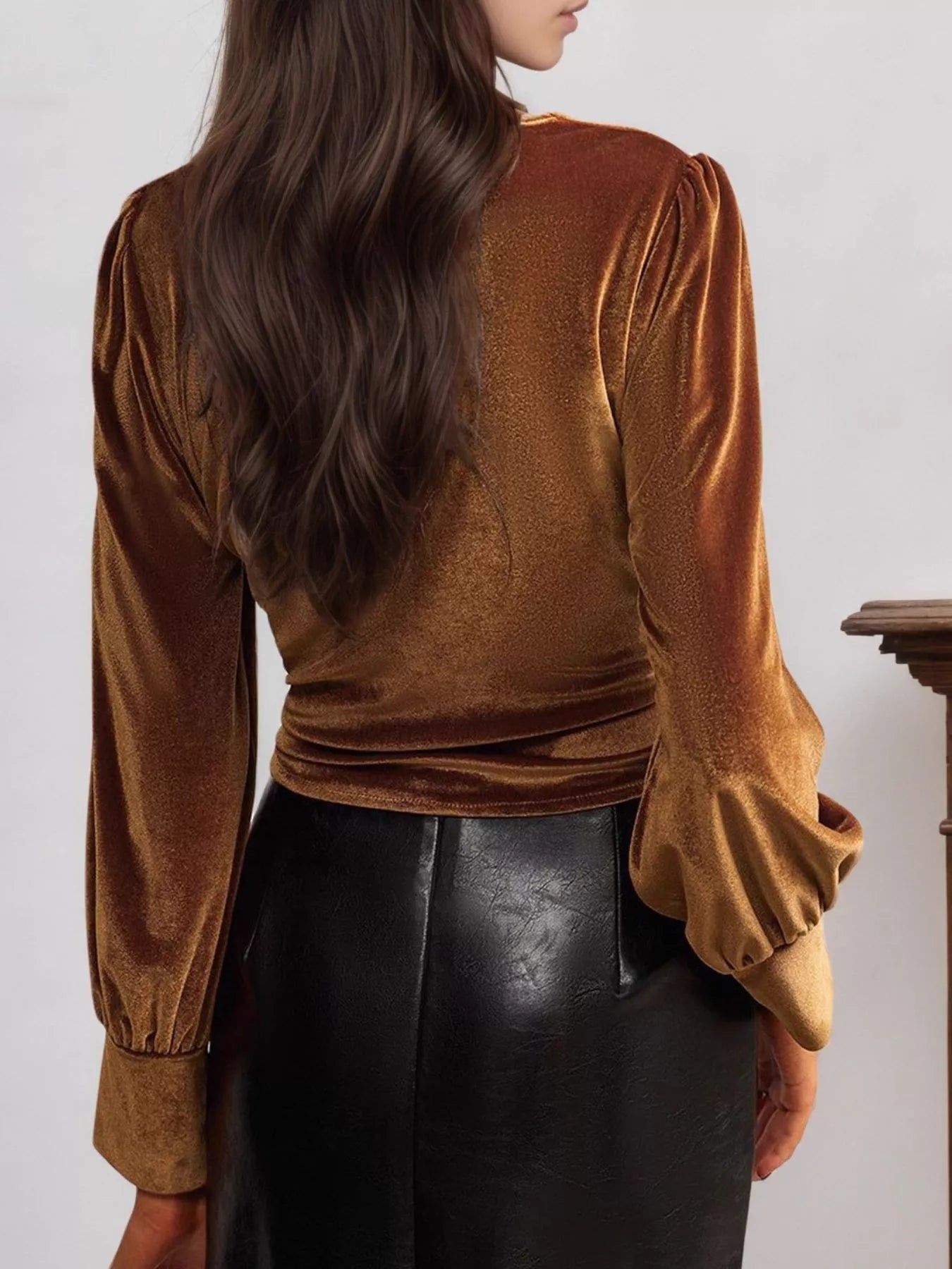 Twisted V-Neck Long Sleeve Blouse-Tops-Krush Kandy, Women's Online Fashion Boutique Located in Phoenix, Arizona (Scottsdale Area)