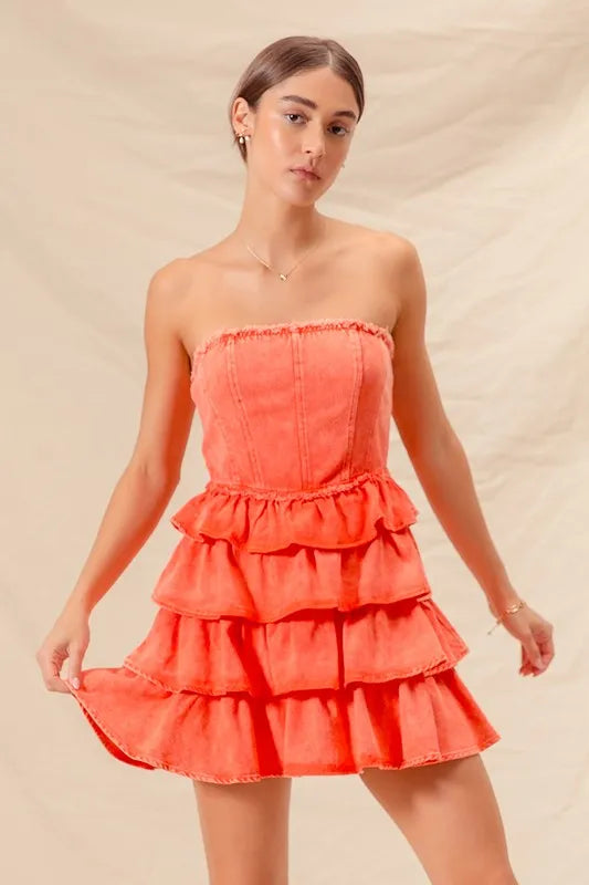SO ME Strapless Ruffle Layered Game Day Cheer Up Dress-Dresses-Krush Kandy, Women's Online Fashion Boutique Located in Phoenix, Arizona (Scottsdale Area)