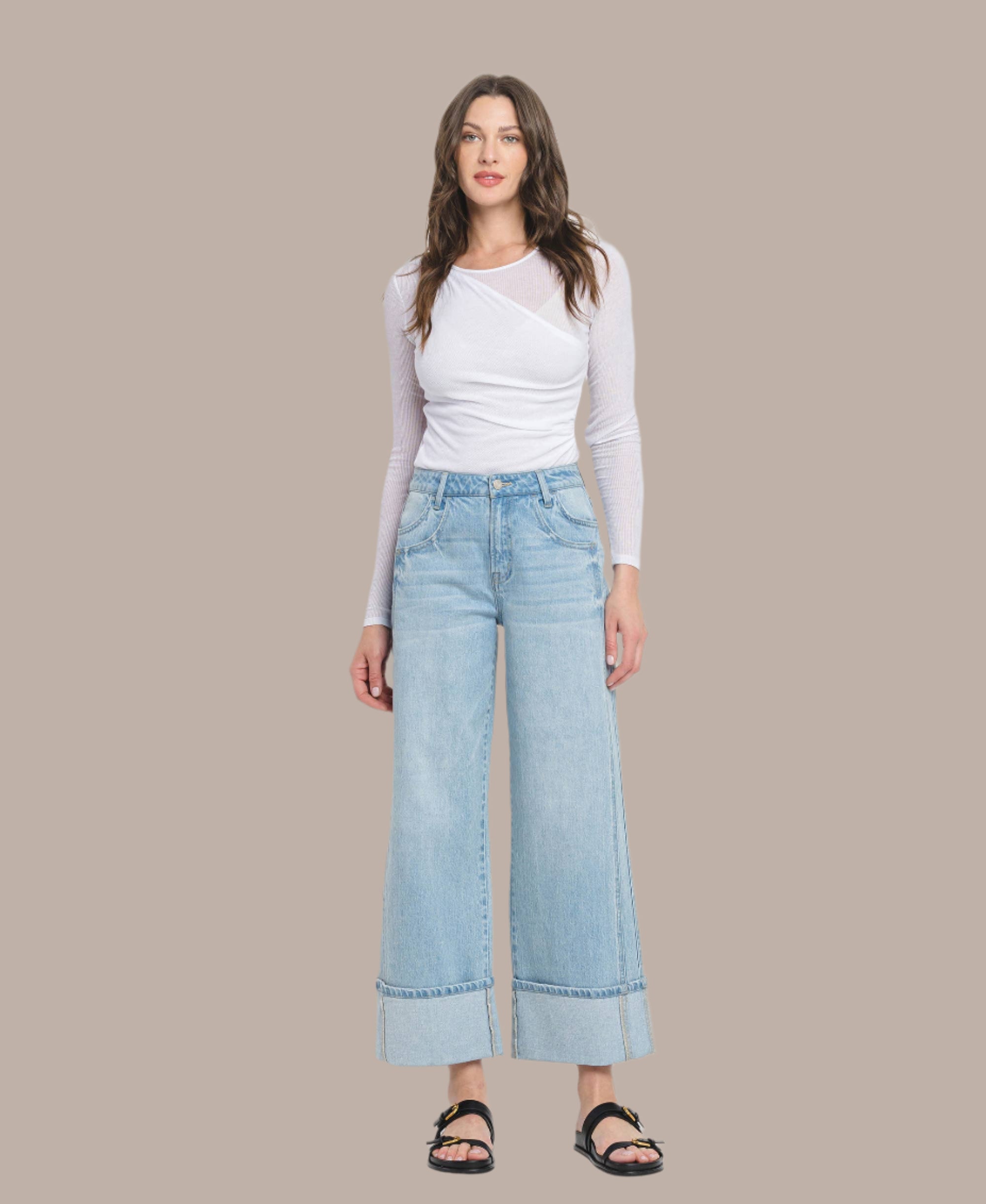 Skyline Cuffed Super High Rise Baggy Wide Jeans-Denim-Krush Kandy, Women's Online Fashion Boutique Located in Phoenix, Arizona (Scottsdale Area)