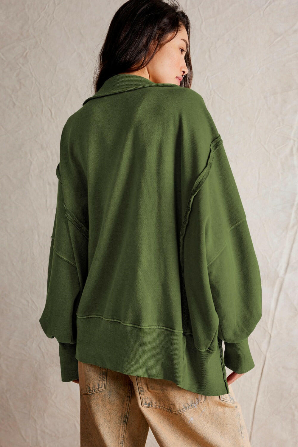 Exposed Seam Side Slit Long Sleeve Sweatshirt-Krush Kandy, Women's Online Fashion Boutique Located in Phoenix, Arizona (Scottsdale Area)