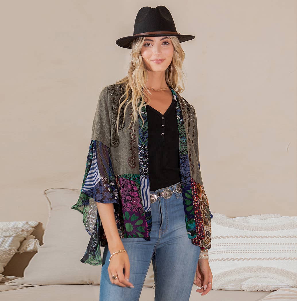 Boho Patchwork Kimono-kimono-Krush Kandy, Women's Online Fashion Boutique Located in Phoenix, Arizona (Scottsdale Area)