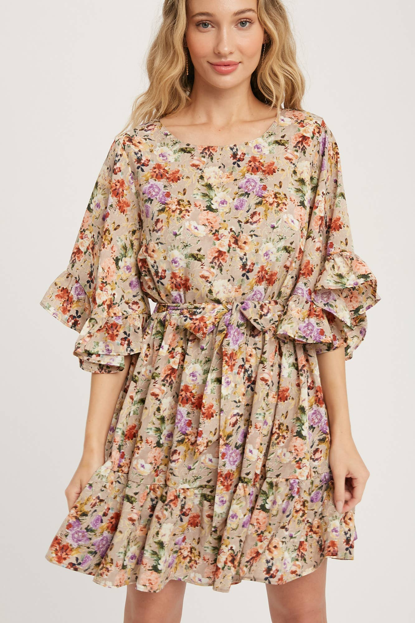 Floral Print Angel Sleeves Dress-Dresses-Krush Kandy, Women's Online Fashion Boutique Located in Phoenix, Arizona (Scottsdale Area)