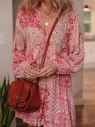 loral Print Tassel Tie Long Sleeve Flowy Mini Dress-Dresses-Krush Kandy, Women's Online Fashion Boutique Located in Phoenix, Arizona (Scottsdale Area)