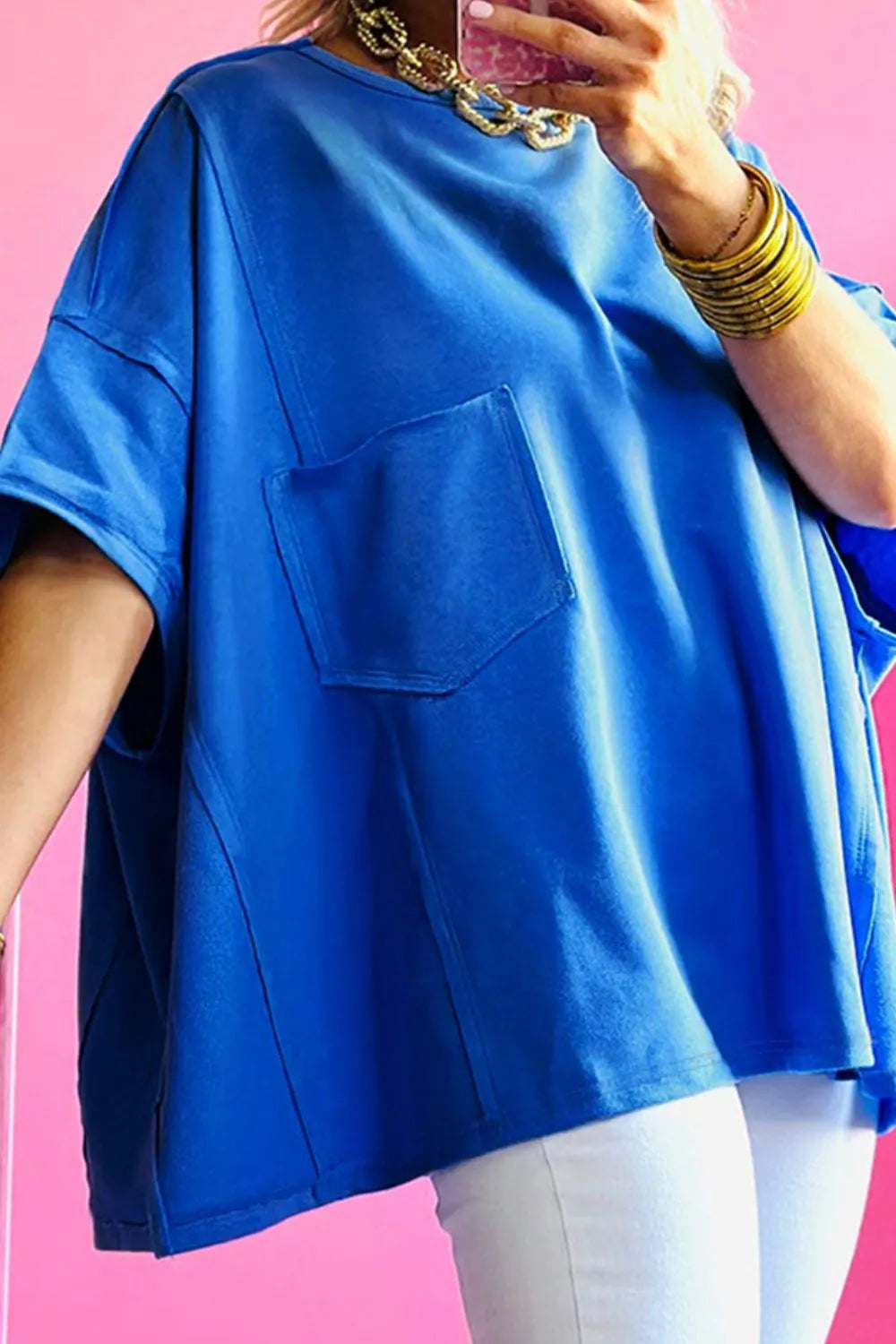 Patched Pocket Exposed Seam Oversize T-shirt-Tops-Krush Kandy, Women's Online Fashion Boutique Located in Phoenix, Arizona (Scottsdale Area)