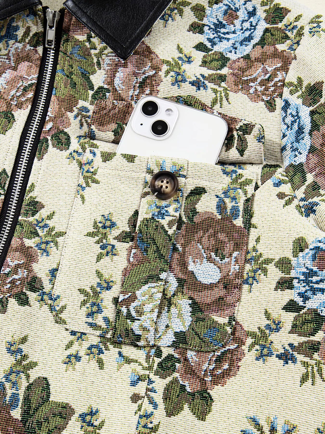 Floral Print Zip Up Contrast Collared Jacket-Jacket-Krush Kandy, Women's Online Fashion Boutique Located in Phoenix, Arizona (Scottsdale Area)