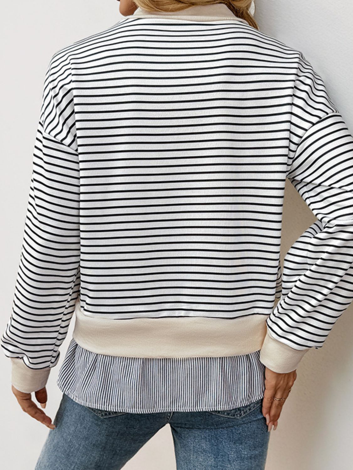 Perfee Faux Layered Striped Long Sleeve Sweatshirt-Long Sleeve Tops-Krush Kandy, Women's Online Fashion Boutique Located in Phoenix, Arizona (Scottsdale Area)