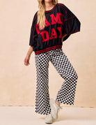 BiBi Gameday Theme Checkered Printed Pants-PANTS-Krush Kandy, Women's Online Fashion Boutique Located in Phoenix, Arizona (Scottsdale Area)
