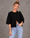 Marlowe Relaxed Knit Button-Front Half Sleeve Cardigan