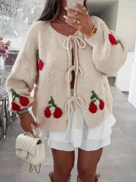 Cherry Pattern Tie-Front Oversized Cardigan – Krush Kandy