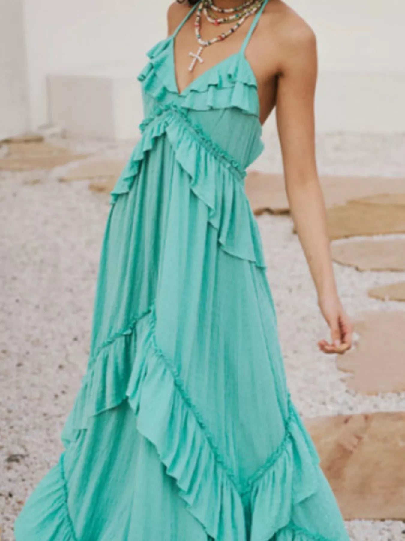 Ruffled Halter Neck Maxi Dress (9 colors) Heliotrope Purple / XL Ruffled Halter Neck Maxi Dress (9 colors) Heliotrope Purple / XL
