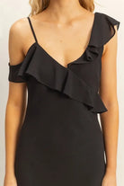 HYFVE Chiffon Ruffle Trim Midi Dress-Dresses-Krush Kandy, Women's Online Fashion Boutique Located in Phoenix, Arizona (Scottsdale Area)