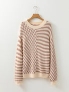 Stripe Checkerboard Drop Shoulder Balloon Sleeve Sweater-Sweaters-Krush Kandy, Women's Online Fashion Boutique Located in Phoenix, Arizona (Scottsdale Area)