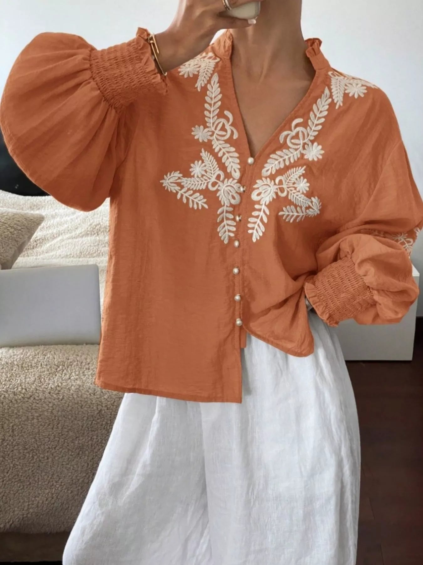 Embroidered Long Sleeve Blouse-Blouses-Krush Kandy, Women's Online Fashion Boutique Located in Phoenix, Arizona (Scottsdale Area)